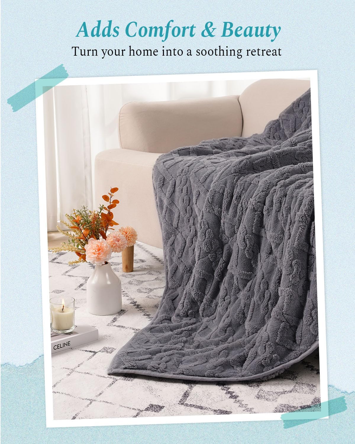 Topblan Weighted Blanket Queen Size 15lbs, Adult Weighted Blankets with Cozy Warm Sherpa for Sleeping and Calming, Jacquard Heavy Blanket for Couch Bed, Grey, 60 x 80 inches