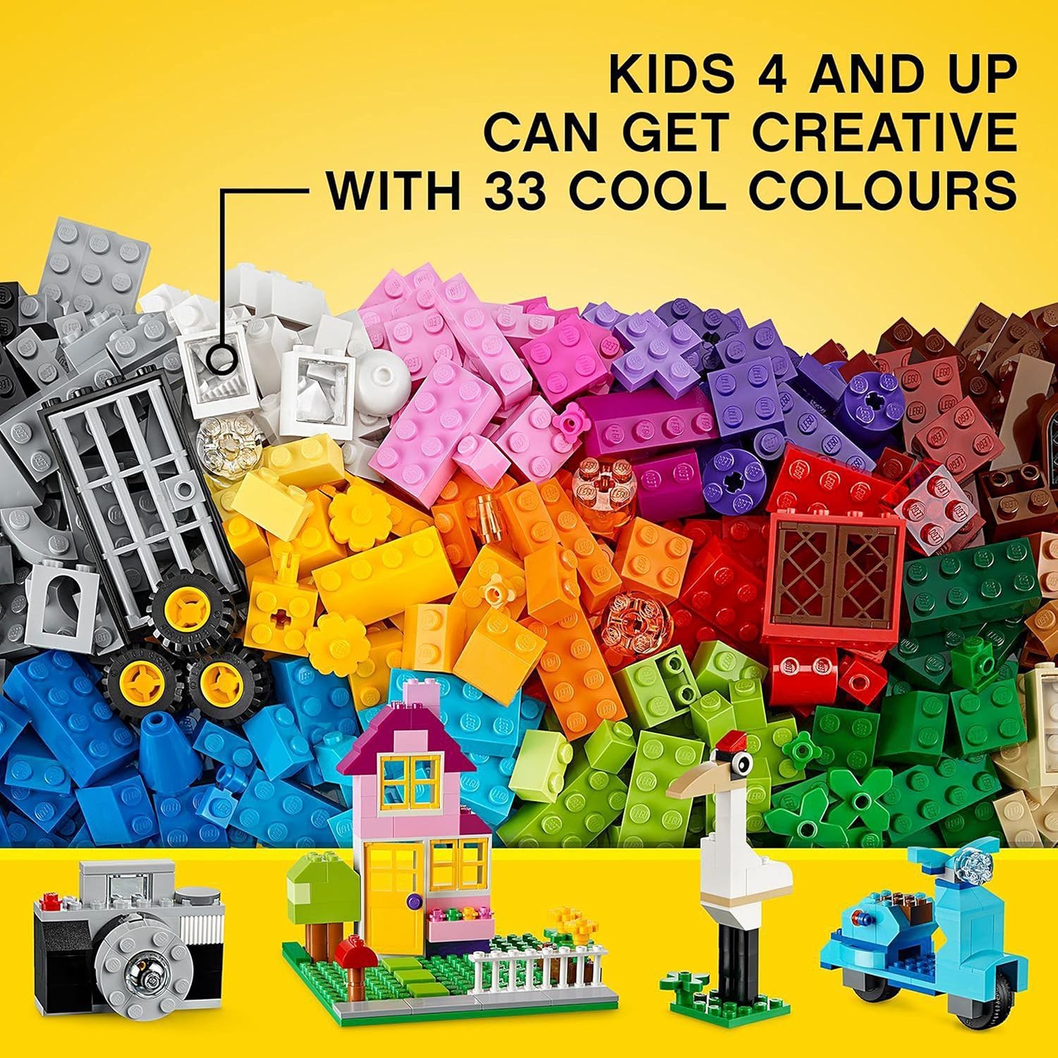 LEGO Classic Large Creative Brick Storage Box Set, Building Toys for 4 Plus Year Old Kids, Boys & Girls, Construction Toy with Windows 10698, Doors, Wheels and Green Baseplate 10698 Lego