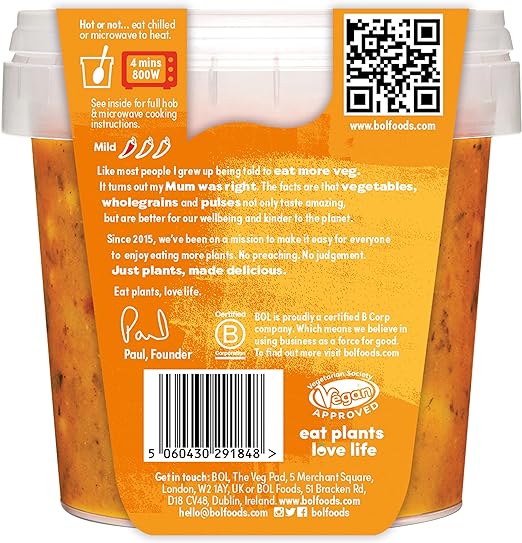 BOL Coconut Turmeric Daal One Pot Meal - Gluten-Free, Dairy-Free, Soy-Free, Vegan, 450g BOL