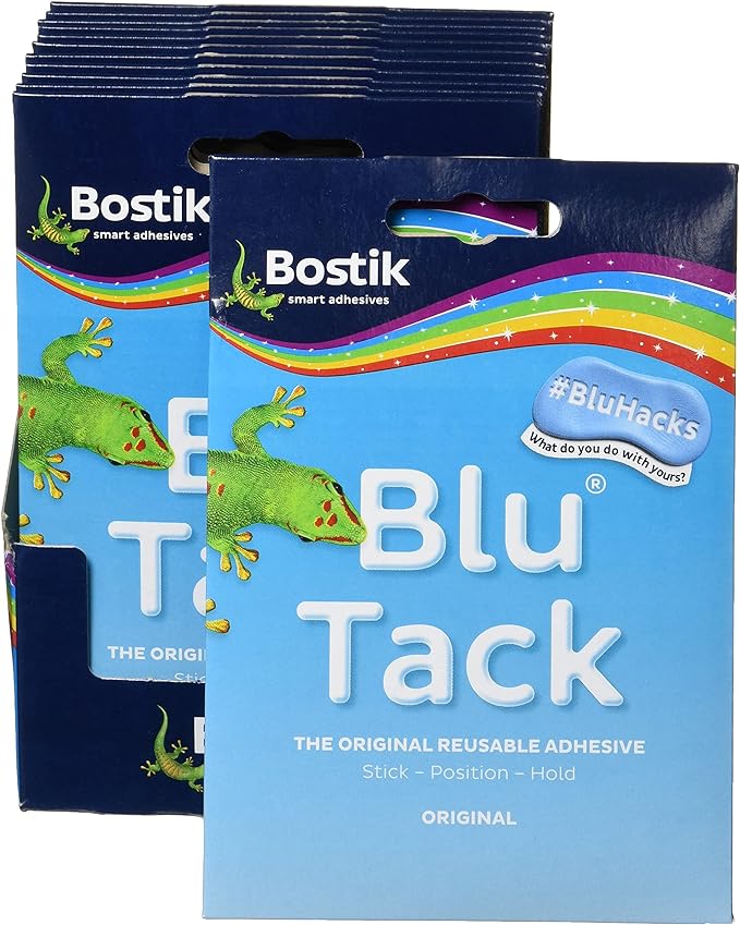 Bostik Blu Tack, Multipurpose Reusable Adhesive, Clean, Safe & Easy to Use Non-Toxic, Handy Size, Colour: Blue, Pack of 12 NORSONS