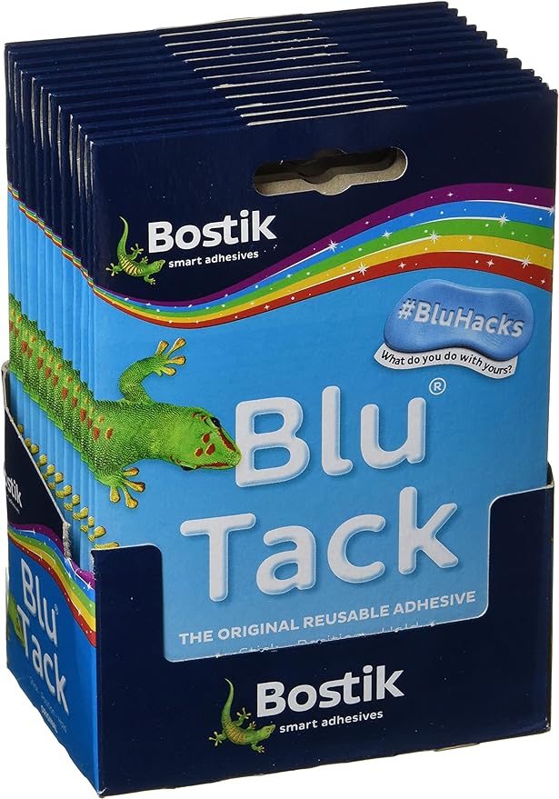 Bostik Blu Tack, Multipurpose Reusable Adhesive, Clean, Safe & Easy to Use Non-Toxic, Handy Size, Colour: Blue, Pack of 12 NORSONS