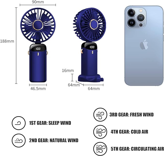 Portable Hand-held Fan Mini Folding Desk Fan Cooler Cooling USB Rechargeable Fans with 5 Speeds Jsdoin