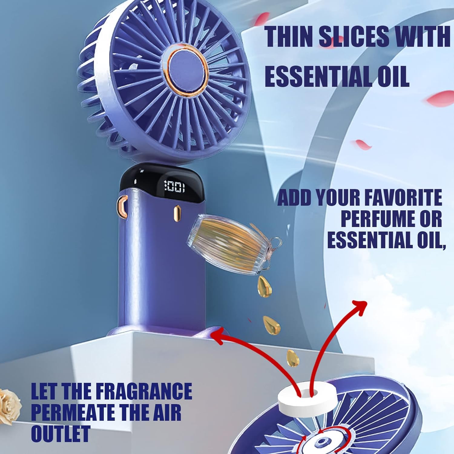 Portable Hand-held Fan Mini Folding Desk Fan Cooler Cooling USB Rechargeable Fans with 5 Speeds Jsdoin