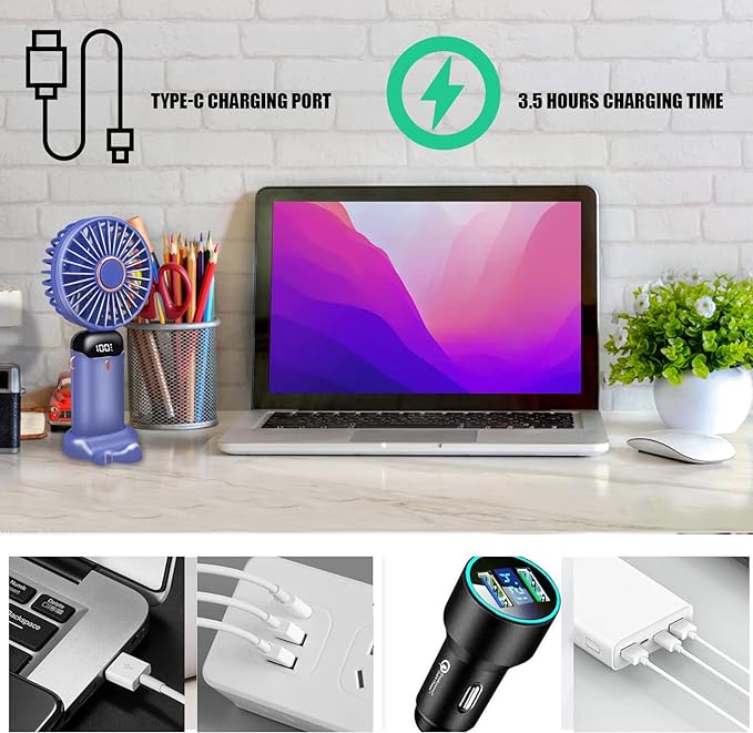 Portable Hand-held Fan Mini Folding Desk Fan Cooler Cooling USB Rechargeable Fans with 5 Speeds Jsdoin