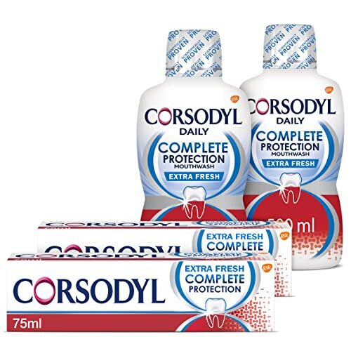 Corsodyl Gum Care Toothpaste And Toothbrush Multipack, Regime Kit (2 x Corsodyl Complete Protection Arctic Mint Mouthwash 500 ml, 2 x Comple NORSONS