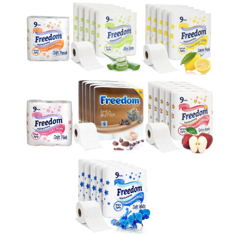 Freedom Inspirations Luxury 3Ply Toilet Roll - 45 Quilted Shea Butter Triple Soft and Scented Hygiene Bulk White Toilet Tissue and Loo Rolls Freedom
