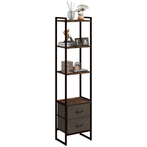HOMCOM 4-Tier Bookshelf Bookcase with 2 Fabric Drawers for Bedroom Study Homcom