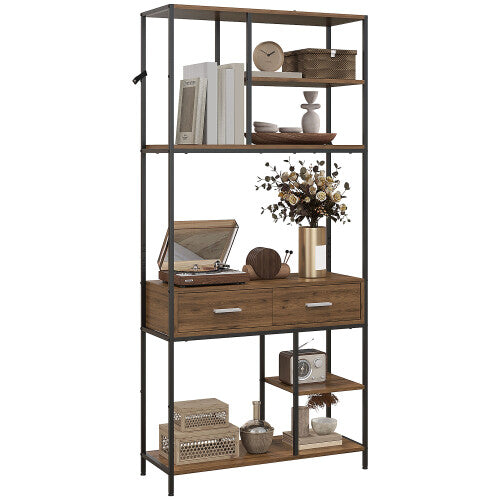 HOMCOM 5 Tier Free Standing Book Shelf with 2 Drawers for Study Homcom