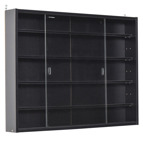 HOMCOM 5-Tier Wall Display Shelf Cabinet with Slide Doors Black Homcom