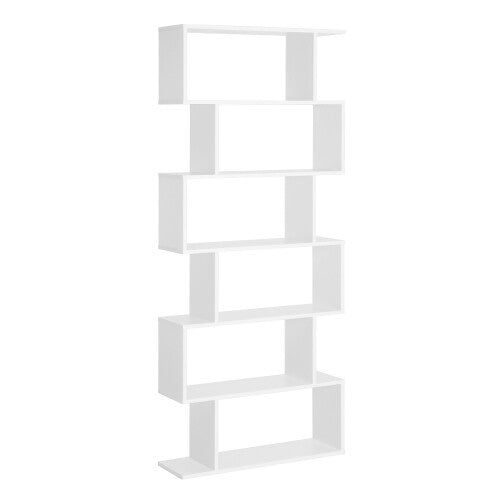 HOMCOM 6-Tier Wooden Modern S-Shaped Shelf Storage Unit Home Office White Homcom