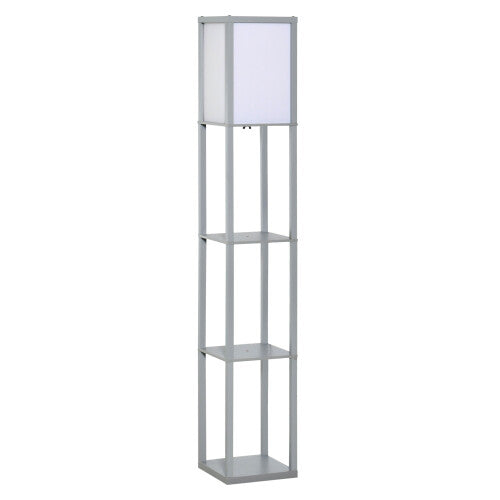 HOMCOM Floor Lamp Reading Lamp with 3-Tier Storage Shelf for Home Office Grey Homcom