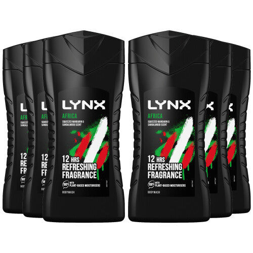 Lynx Africa 12-H Refreshing Shower Gel Body Wash for Men, 6x225ml NORSONS