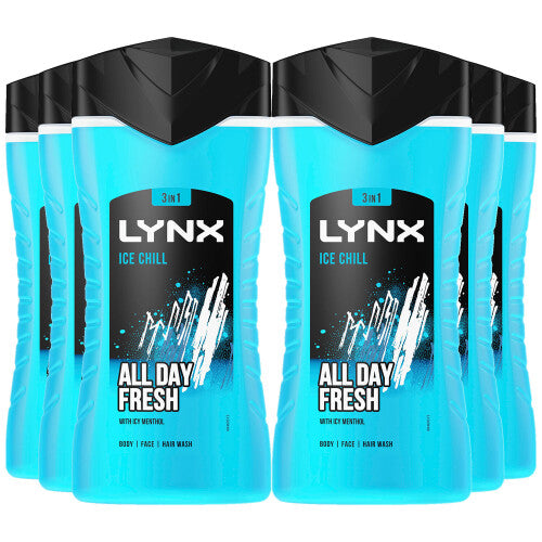 Lynx Ice Chill 12-H Refreshing Shower Gel Body Wash for Men, 6x225ml NORSONS