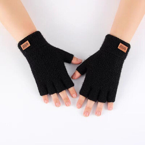 Men Winter Fingerless Gloves Half Finger Writting Office Knitted Alpaca Wool Warm Leather Label Thick Elastic Driving Gloves NORSONS