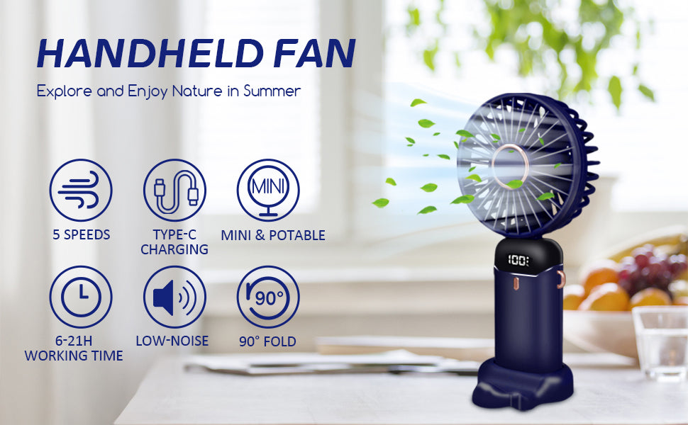 Portable Hand-held Fan Mini Folding Desk Fan Cooler Cooling USB Rechargeable Fans with 5 Speeds Jsdoin
